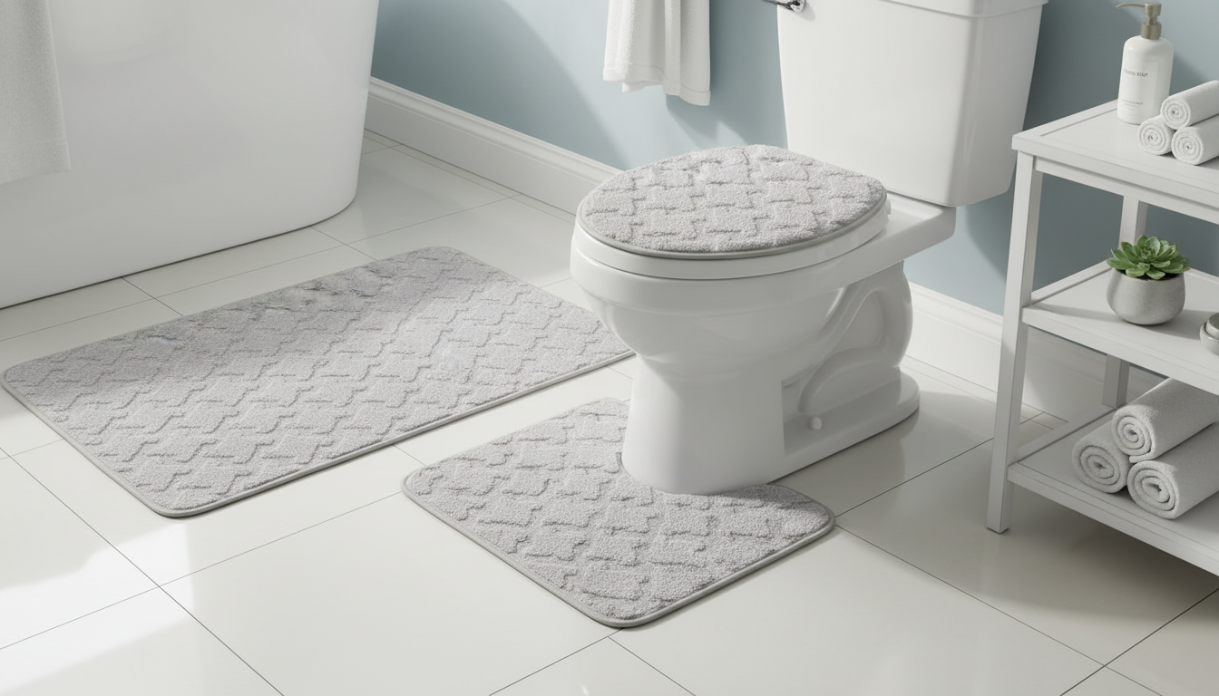 3-Piece Non-Slip Bath Mat Set + U-Shaped Toilet Rug