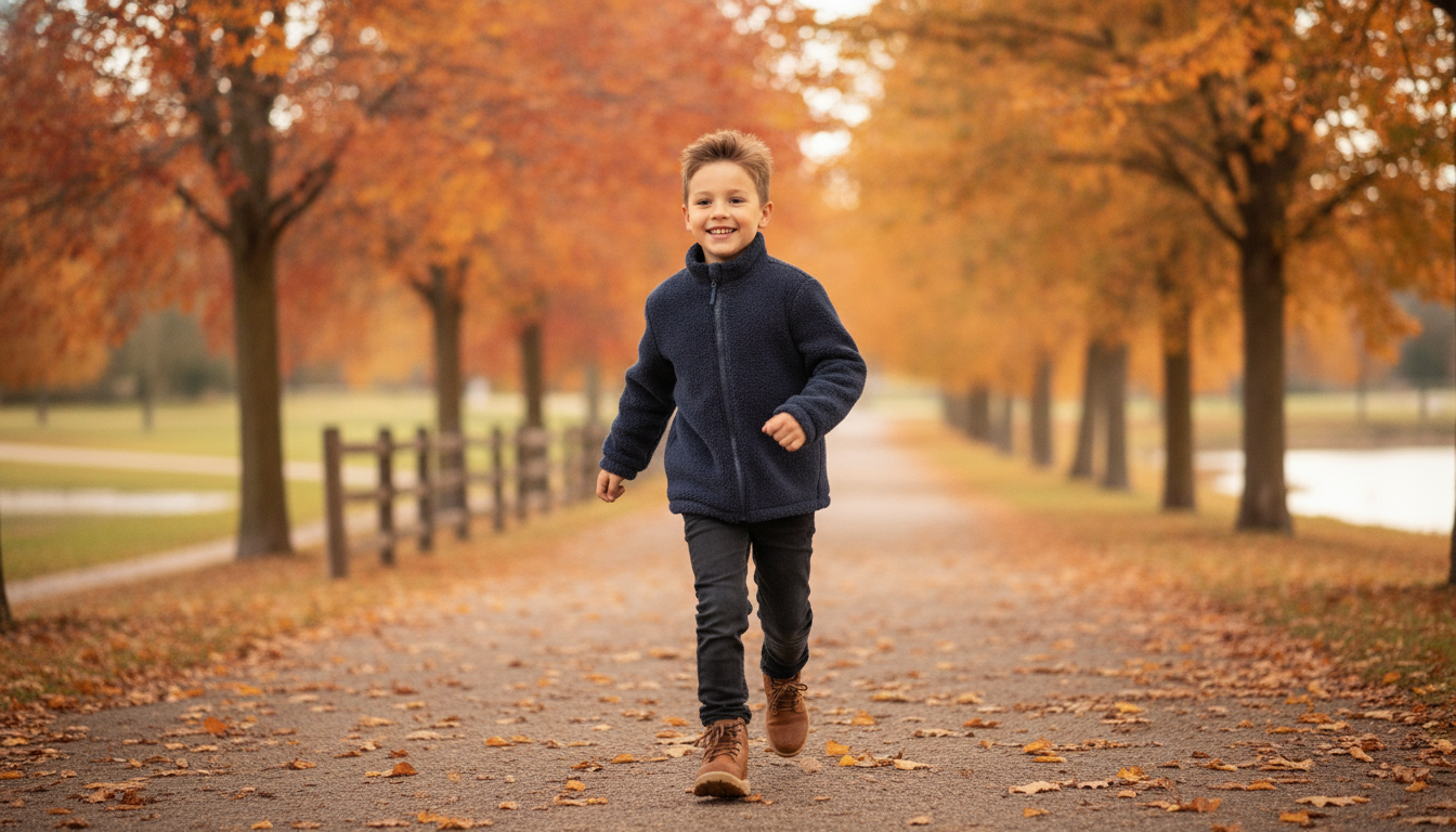 Deep Blue Fleece-Lined Boys Coat for Fall & Winter
